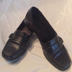 Brown loafers with buckle
